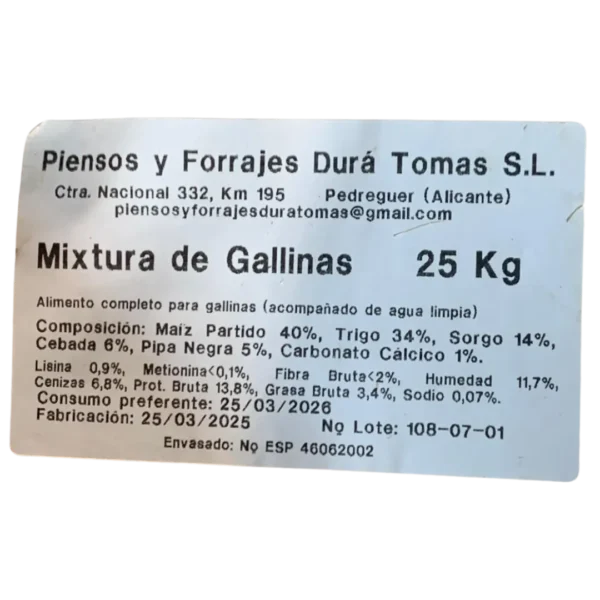 Etiqueta mixtura de gallinas