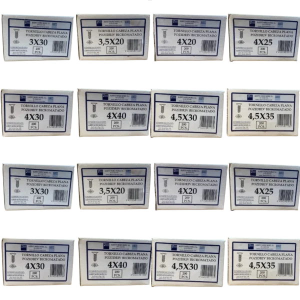 Tornillos de cabeza plana pozidriv bicromatados
